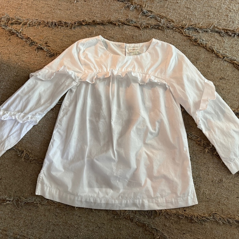 Crewcuts Girls White Cotton ruffle Blouse